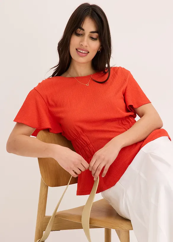 Topp med smock i kräppad jersey, bonprix