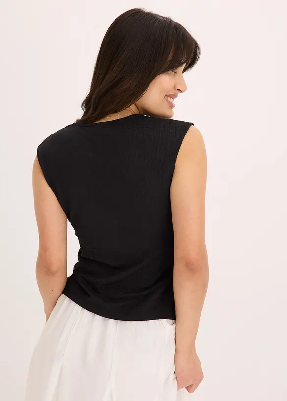 Jerseytopp av crêpe i omlottstil, bonprix