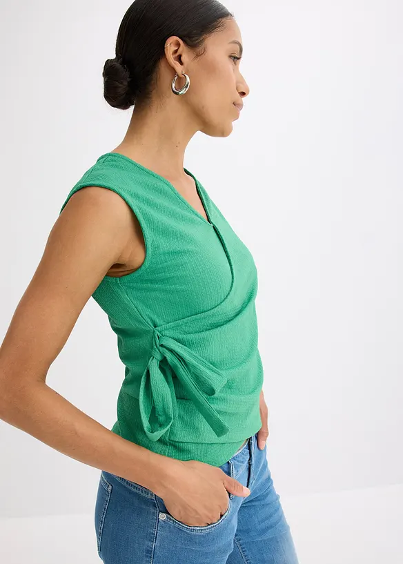 Jerseytopp av crêpe i omlottstil, bonprix