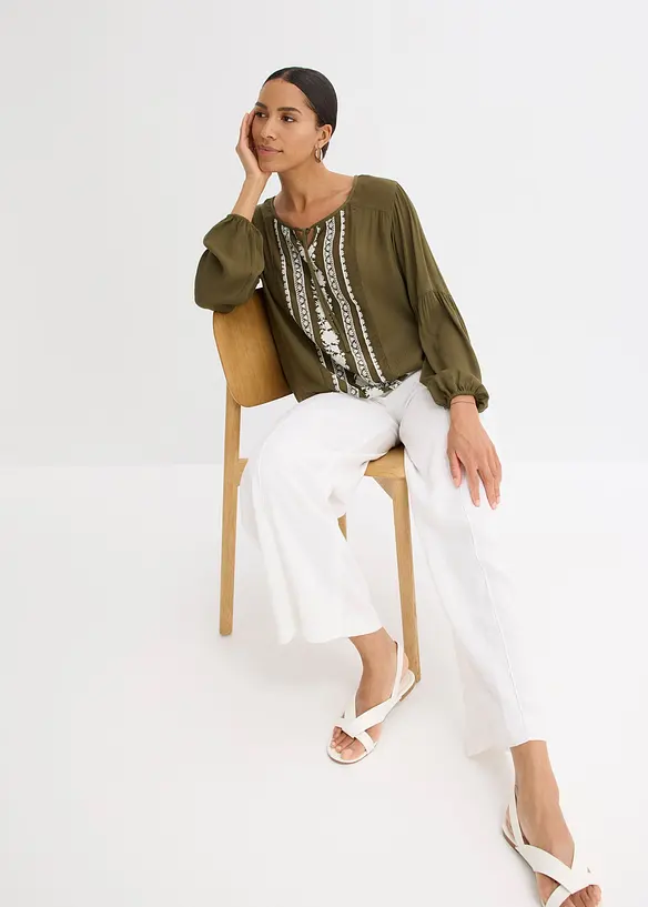 Blus med broderi, bonprix