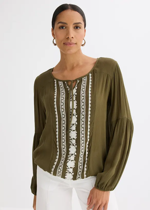 Blus med broderi, bonprix