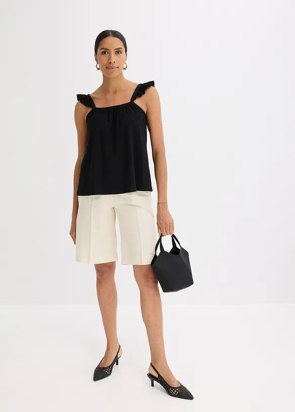 Kräppat jerseylinne med volanger på axelbanden, bonprix