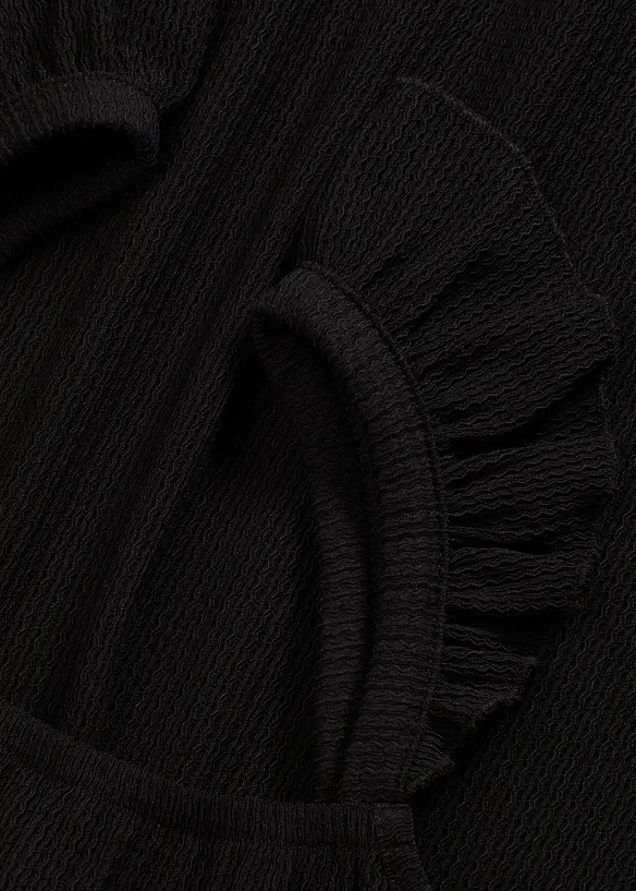 Kräppat jerseylinne med volanger på axelbanden, bonprix