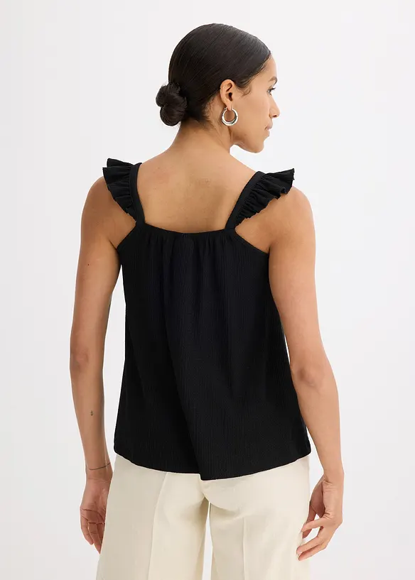 Kräppat jerseylinne med volanger på axelbanden, bonprix