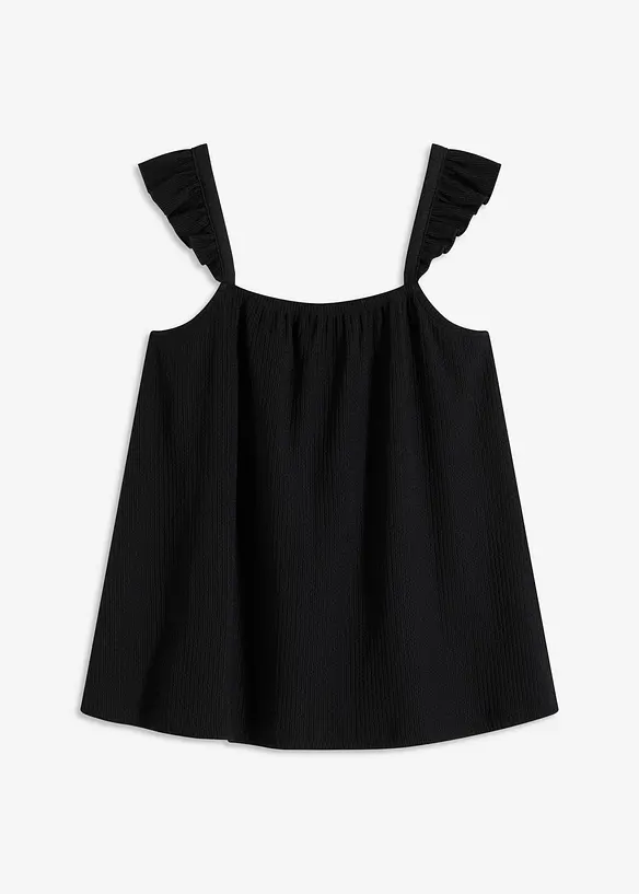 Kräppat jerseylinne med volanger på axelbanden, bonprix