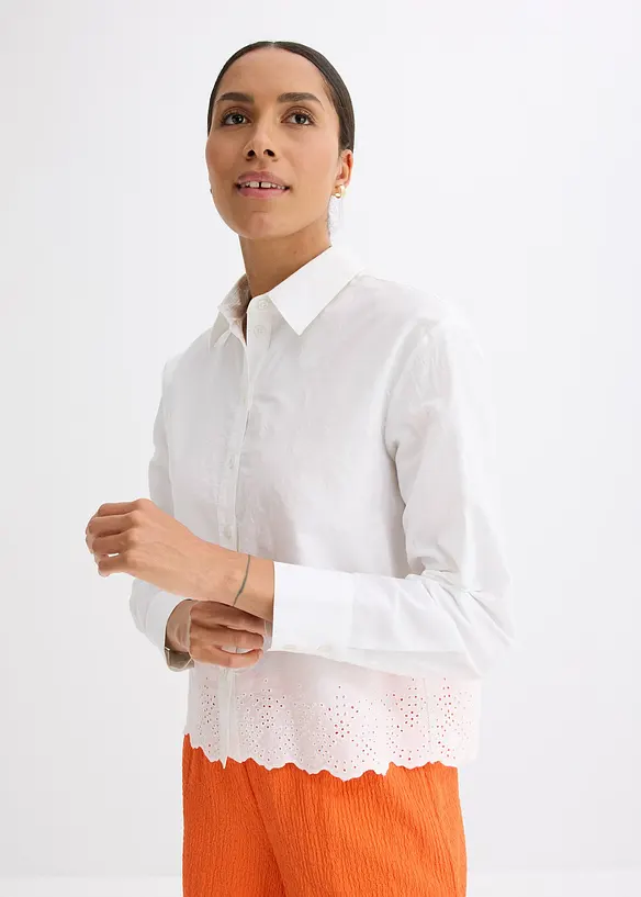 Skjortblus med hålbroderi, bonprix