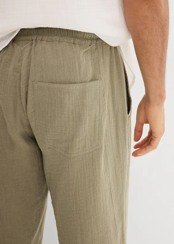 Vid dra på-byxa i muslin, regular fit, tapered, bonprix