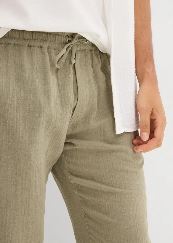 Vid dra på-byxa i muslin, regular fit, tapered, bonprix