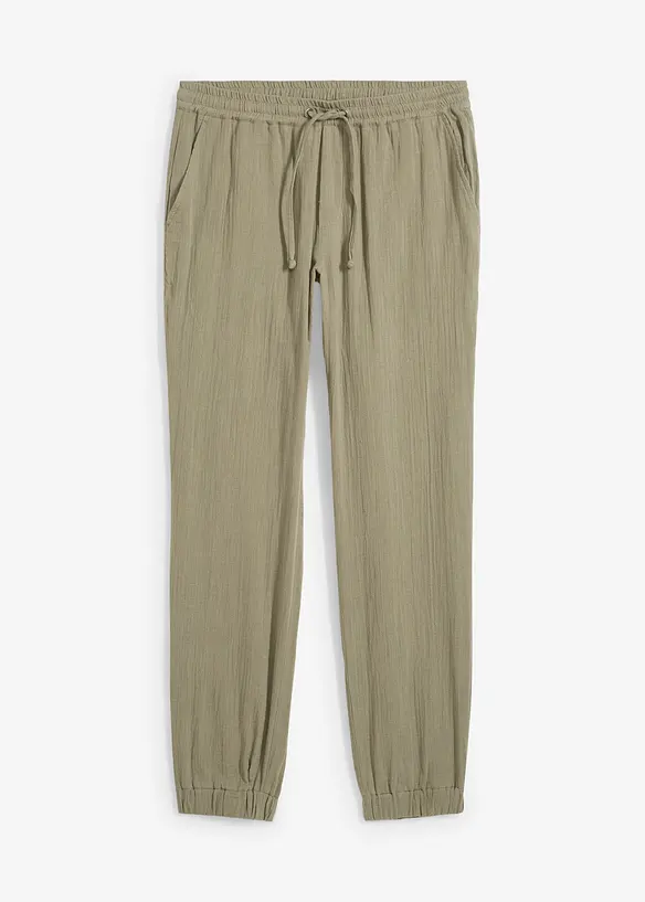 Vid dra på-byxa i muslin, regular fit, tapered, bonprix