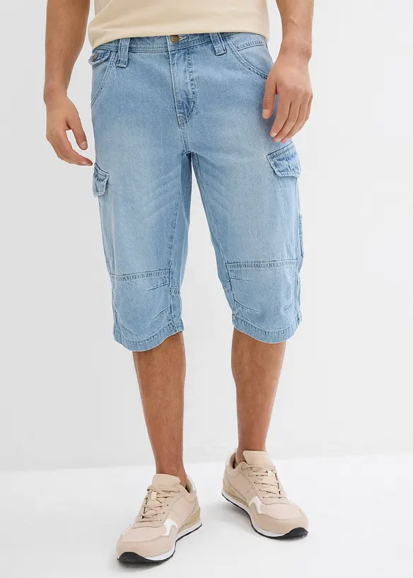 Långa jeansbermudas i cargomodell av tunt material, Relaxed Fit, bonprix