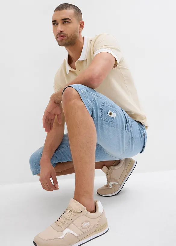 Långa jeansbermudas i cargomodell av tunt material, Relaxed Fit, bonprix