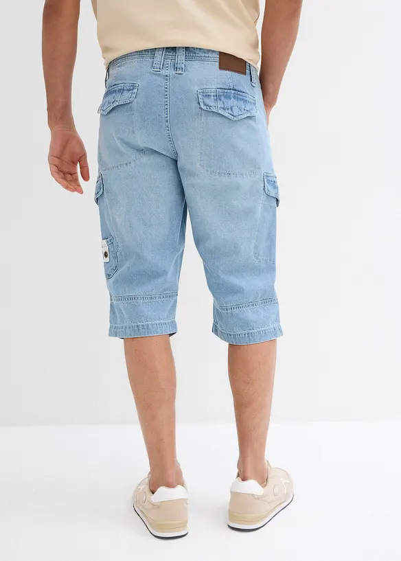 Långa jeansbermudas i cargomodell av tunt material, Relaxed Fit, bonprix