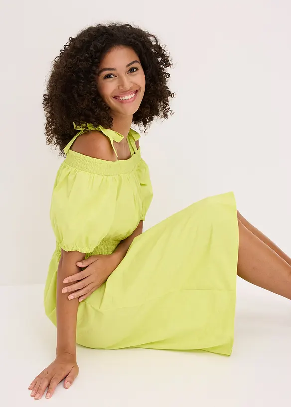 Off shoulder-klänning av ekologisk bomull, bonprix