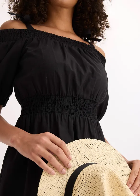 Off shoulder-klänning av ekologisk bomull, bonprix