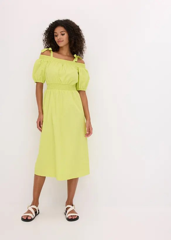 Off shoulder-klänning av ekologisk bomull, bonprix