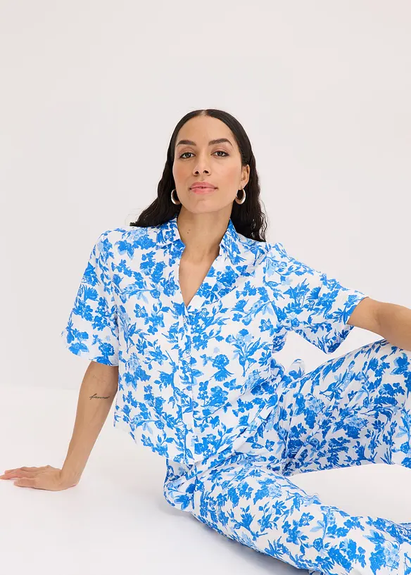 Kortärmad blus i mjuk viskosmix, bonprix