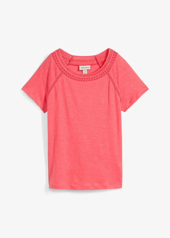 T-shirt i linne med spets, bonprix
