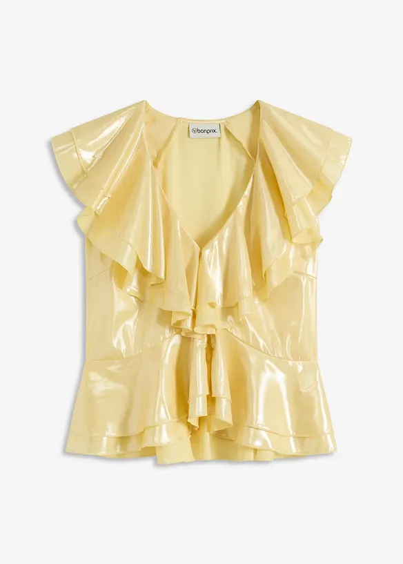 Glänsande blus med volanger, bonprix