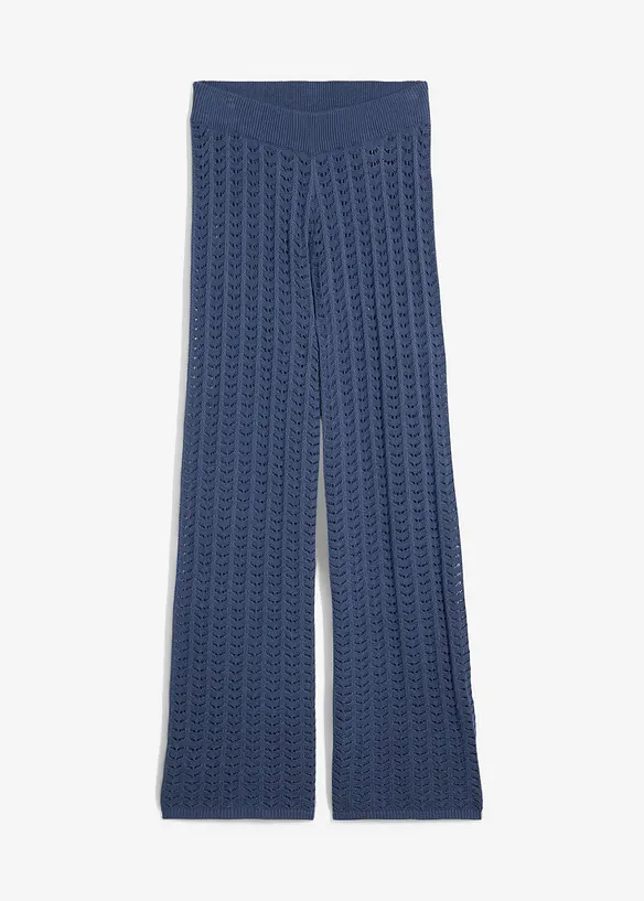 Stickad dra på-byxa med hålmönster, bonprix