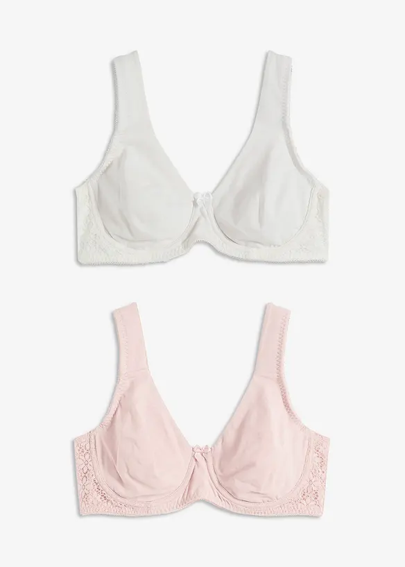Ovadderad T-shirtbehå med bygel i ekologisk bomull (2-pack), bonprix