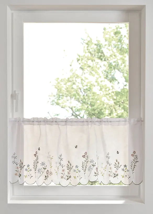 Cafégardin med blombroderi, bonprix