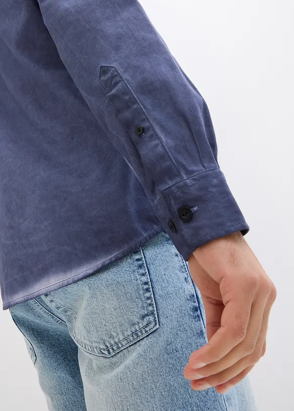 Långärmad bomullsskjorta med tvättad look, bonprix