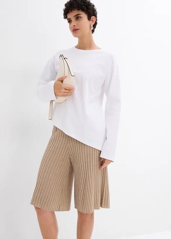 Stickade bermudas med hög midja i viskosmix, bonprix