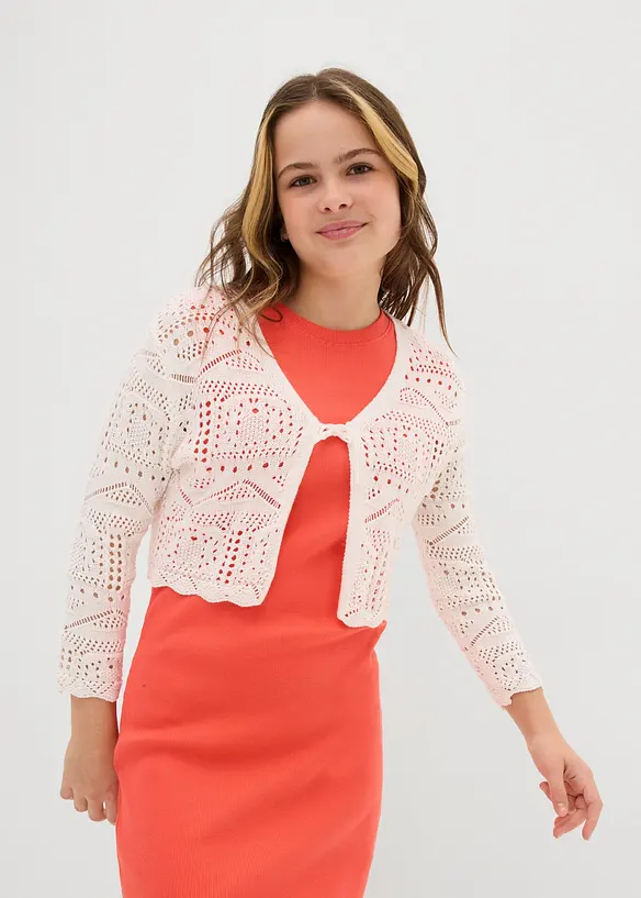 Stickad bolero med broderi och 3/4-ärmar för barn, bonprix