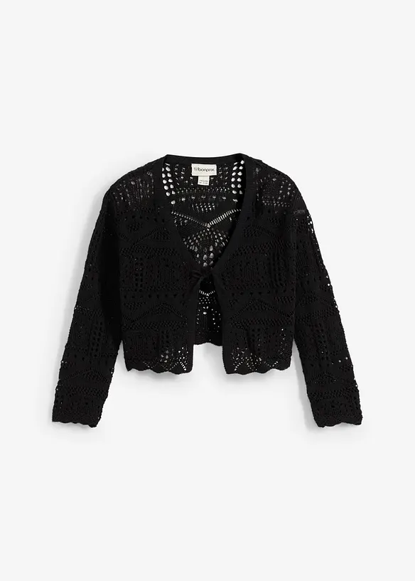Stickad bolero med broderi och 3/4-ärmar för barn, bonprix
