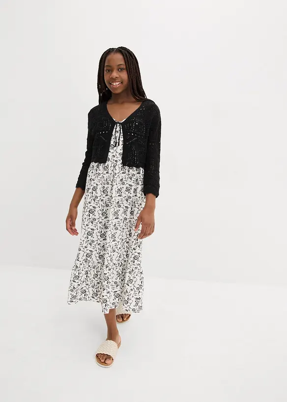 Stickad bolero med broderi och 3/4-ärmar för barn, bonprix