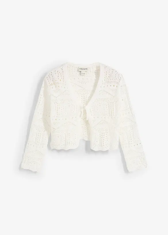 Stickad bolero med broderi och 3/4-ärmar för barn, bonprix