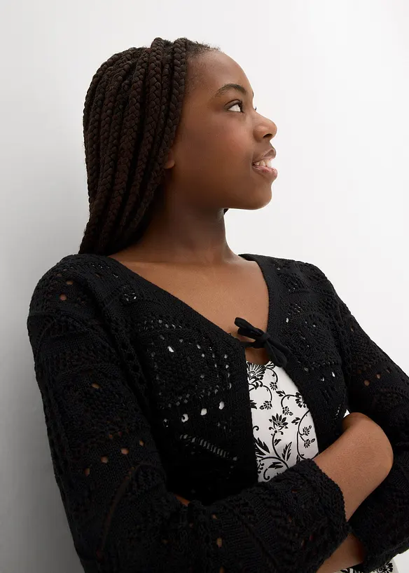 Stickad bolero med broderi och 3/4-ärmar för barn, bonprix