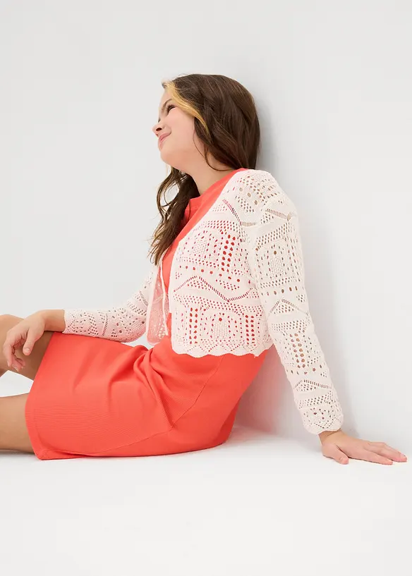 Stickad bolero med broderi och 3/4-&auml;rmar f&ouml;r barn, bonprix