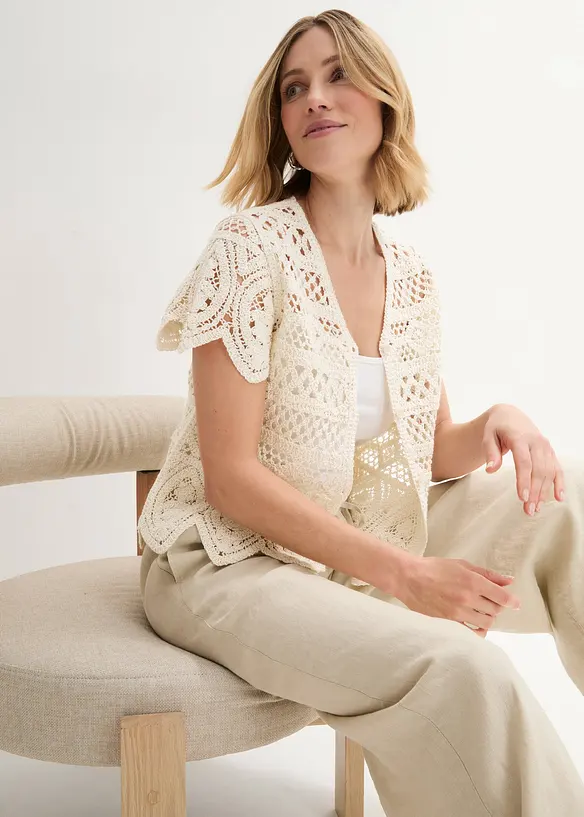 Virkad cardigan i kort modell, bonprix
