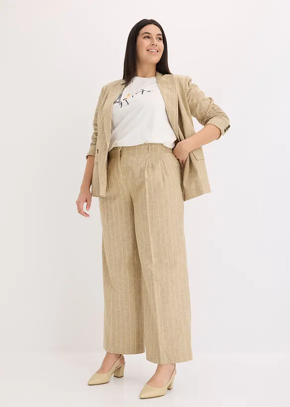 Byxa med gubbveck i linneblandning, bonprix