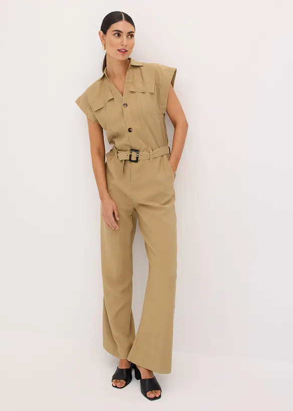 Jumpsuit av viskos med knytskärp, bonprix