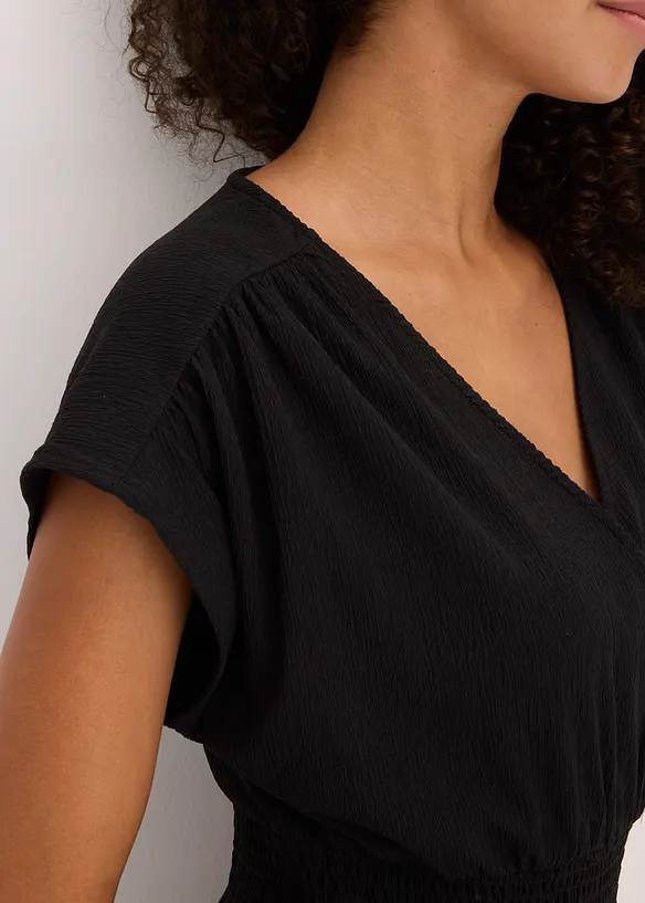 Jerseykl&auml;nning i luftig kr&auml;pp, bonprix