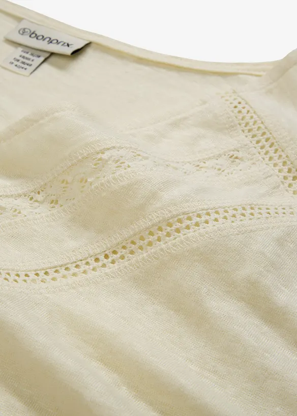 T-shirt i rent linne med spets, bonprix