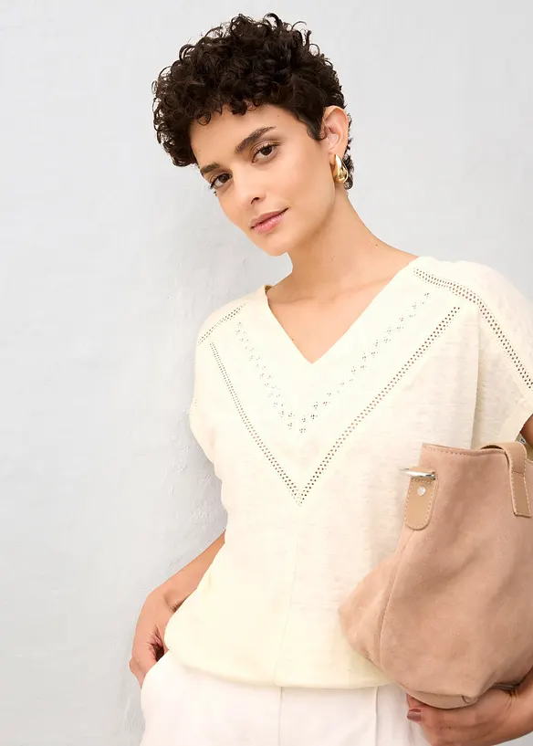 T-shirt i rent linne med spets, bonprix