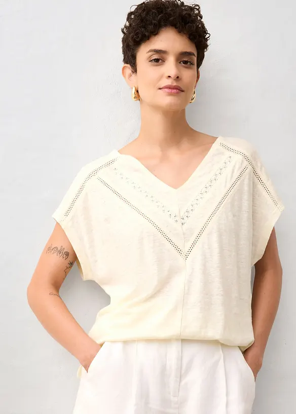 T-shirt i rent linne med spets, bonprix