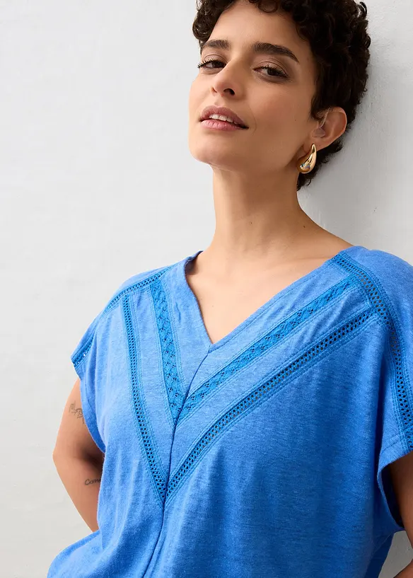 T-shirt i rent linne med spets, bonprix