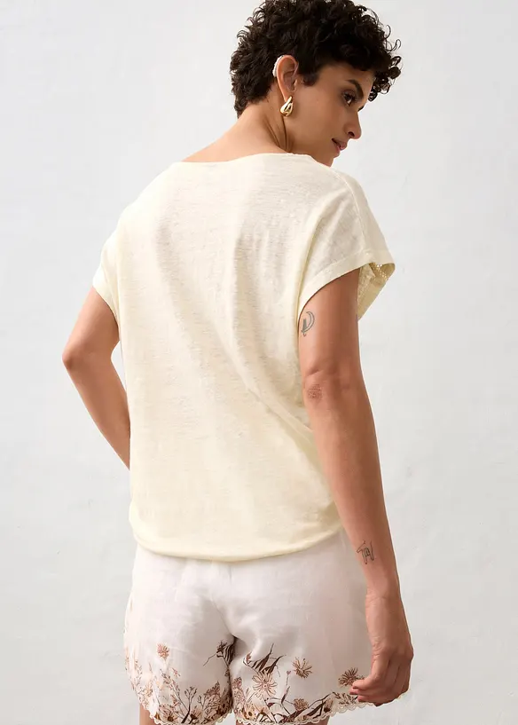 T-shirt i rent linne med spets, bonprix
