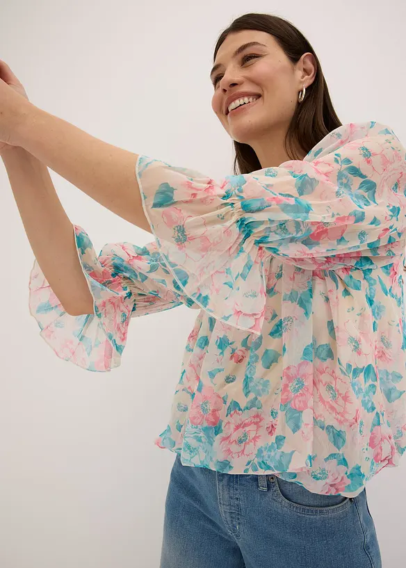 Blus med ballongformad nederkant, bonprix