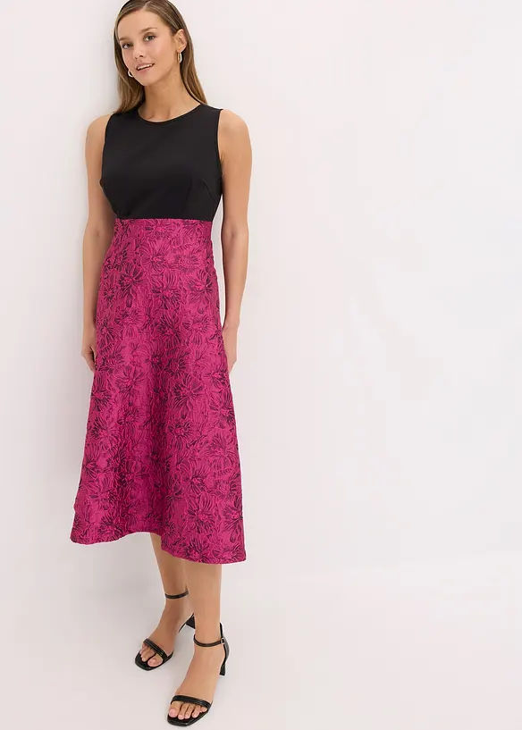 Midiklänning med kjol av glansig jacquard, bonprix