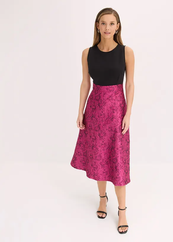 Midiklänning med kjol av glansig jacquard, bonprix