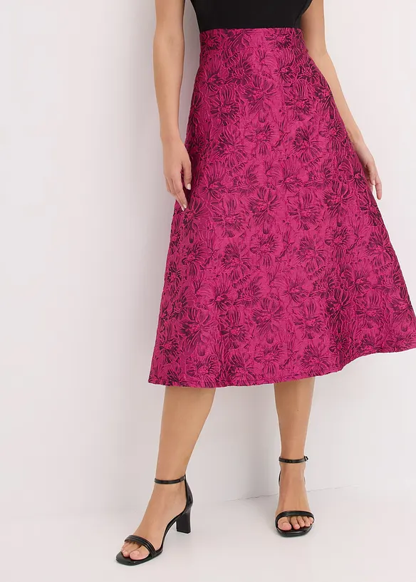 Midiklänning med kjol av glansig jacquard, bonprix