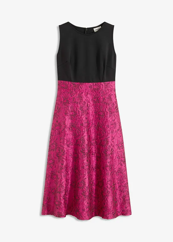 Midiklänning med kjol av glansig jacquard, bonprix