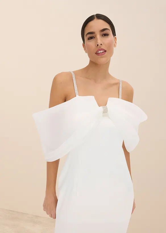 Brudklänning i glänsande satin med strass, bonprix