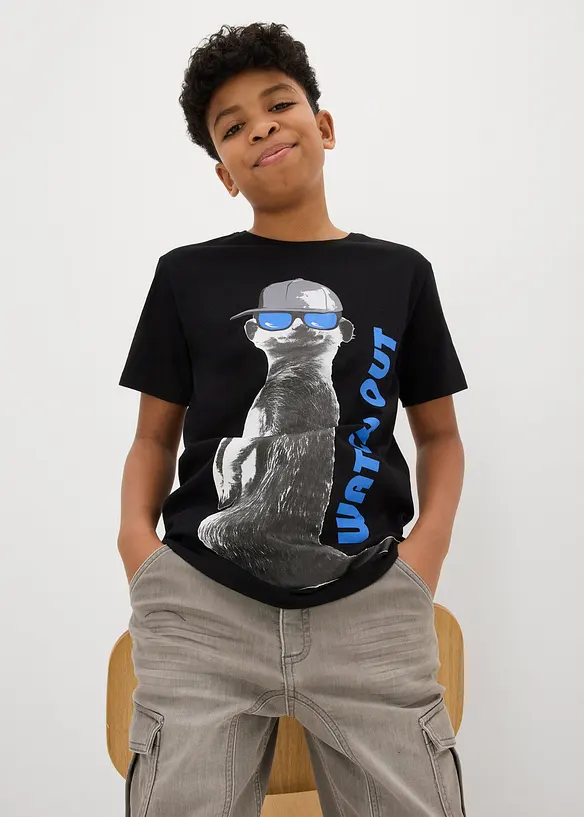 T-shirt f&ouml;r barn med coolt tryck och ekologisk bomull, bonprix