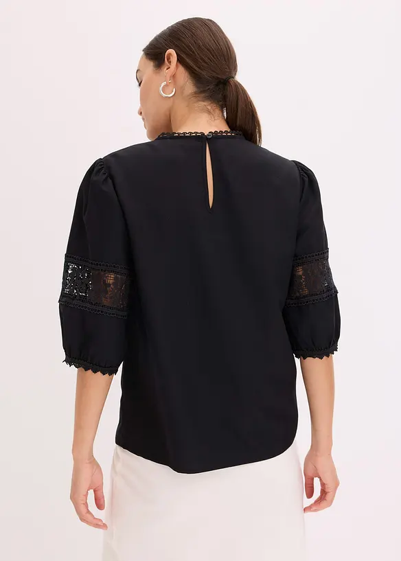 Kortärmad blus med linneandel, bonprix